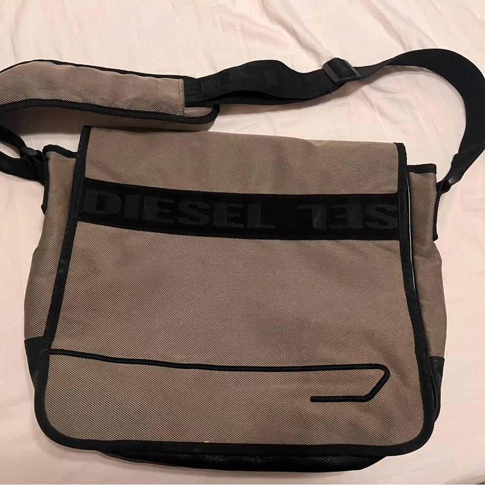 Diesel Tan and Black Messenger Bag with Modern Design